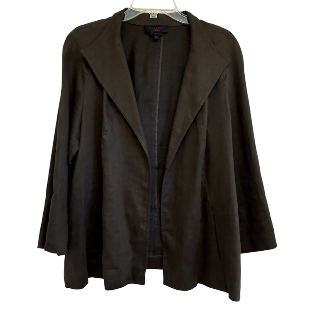 Talbots Collection Womens 14 Brown Linen Blend Open Front Blazer Jacket Stretch